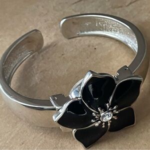Elegant Black and Silver Floral Cuff Watch